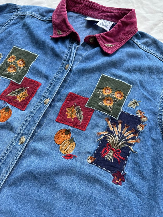 Vintage Men Women Patchwork Embroidery Top Shirts… - image 8