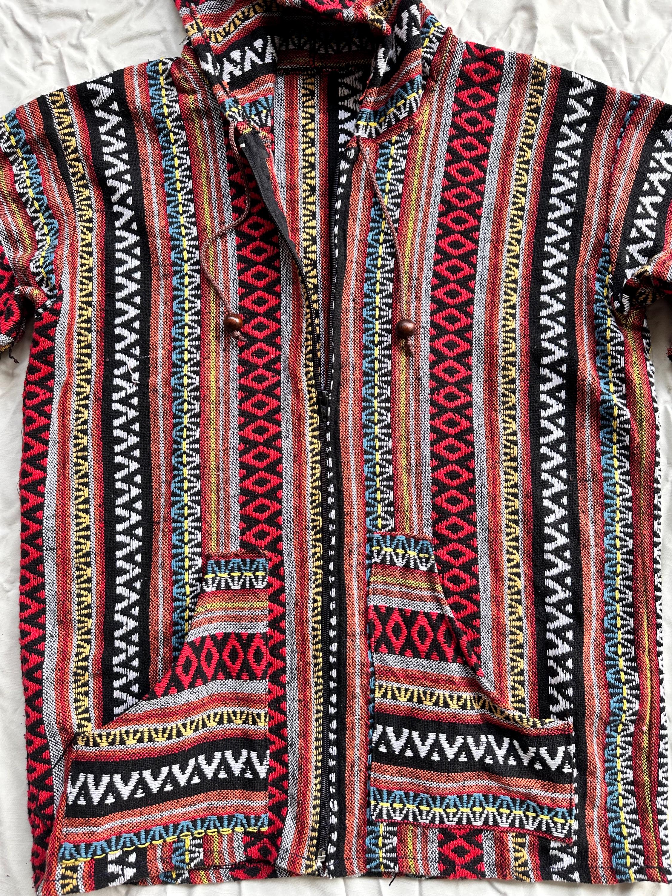 Unique Rare Vintage Mexican Style Hoodie Baja Coat Boho Hippie 