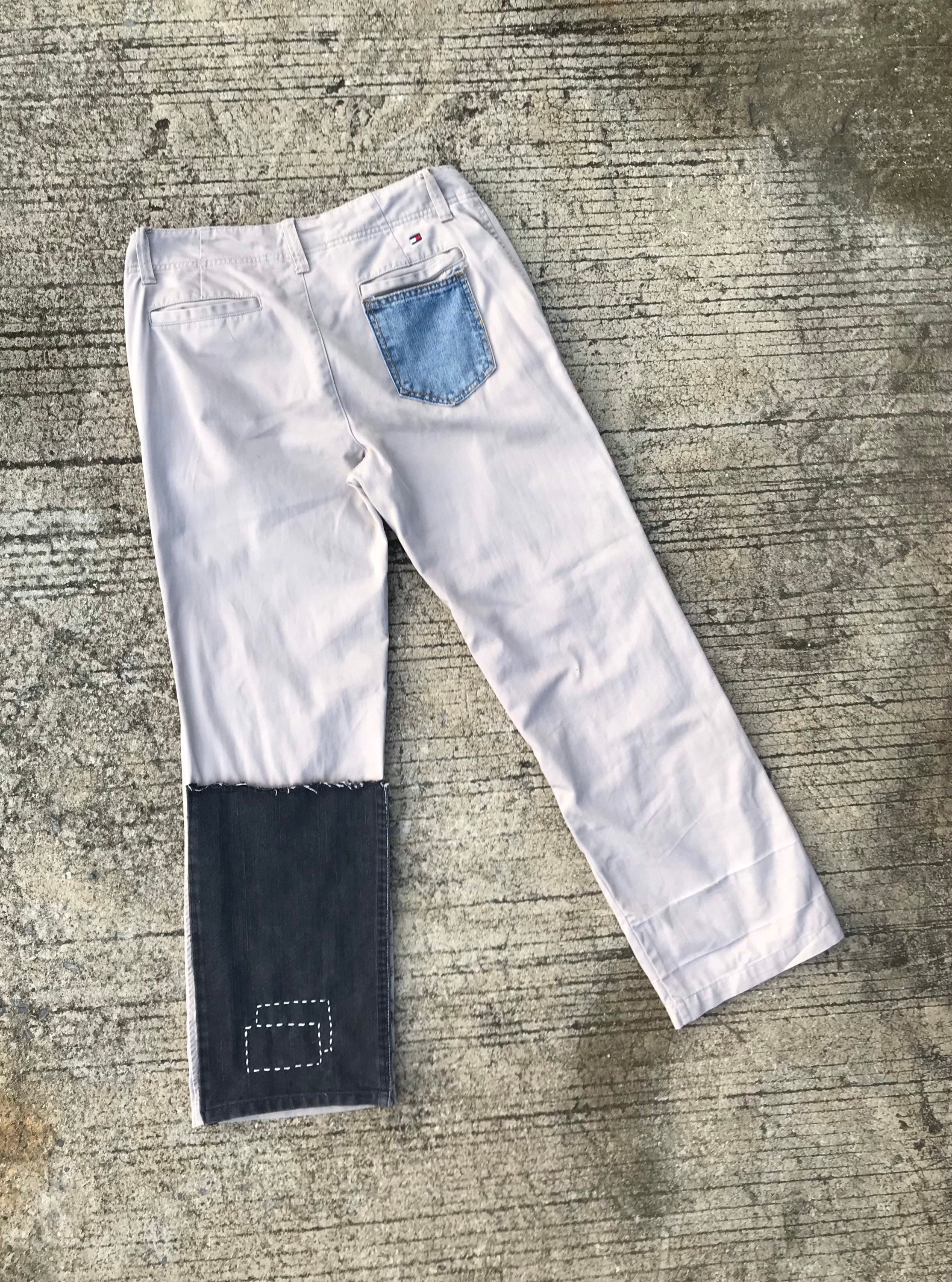 Unique Vintage Jeans Patchwork Chino Pant Trousers Khaki