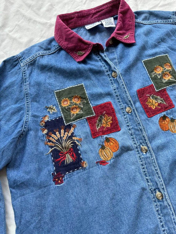 Vintage Men Women Patchwork Embroidery Top Shirts… - image 7