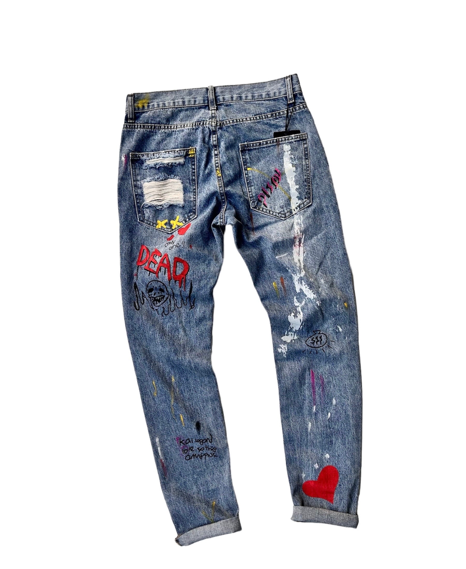 Rare Unique Vintage Graffiti Distressed Print Paint Splatter