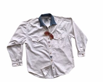 White Denim Shirt - Etsy