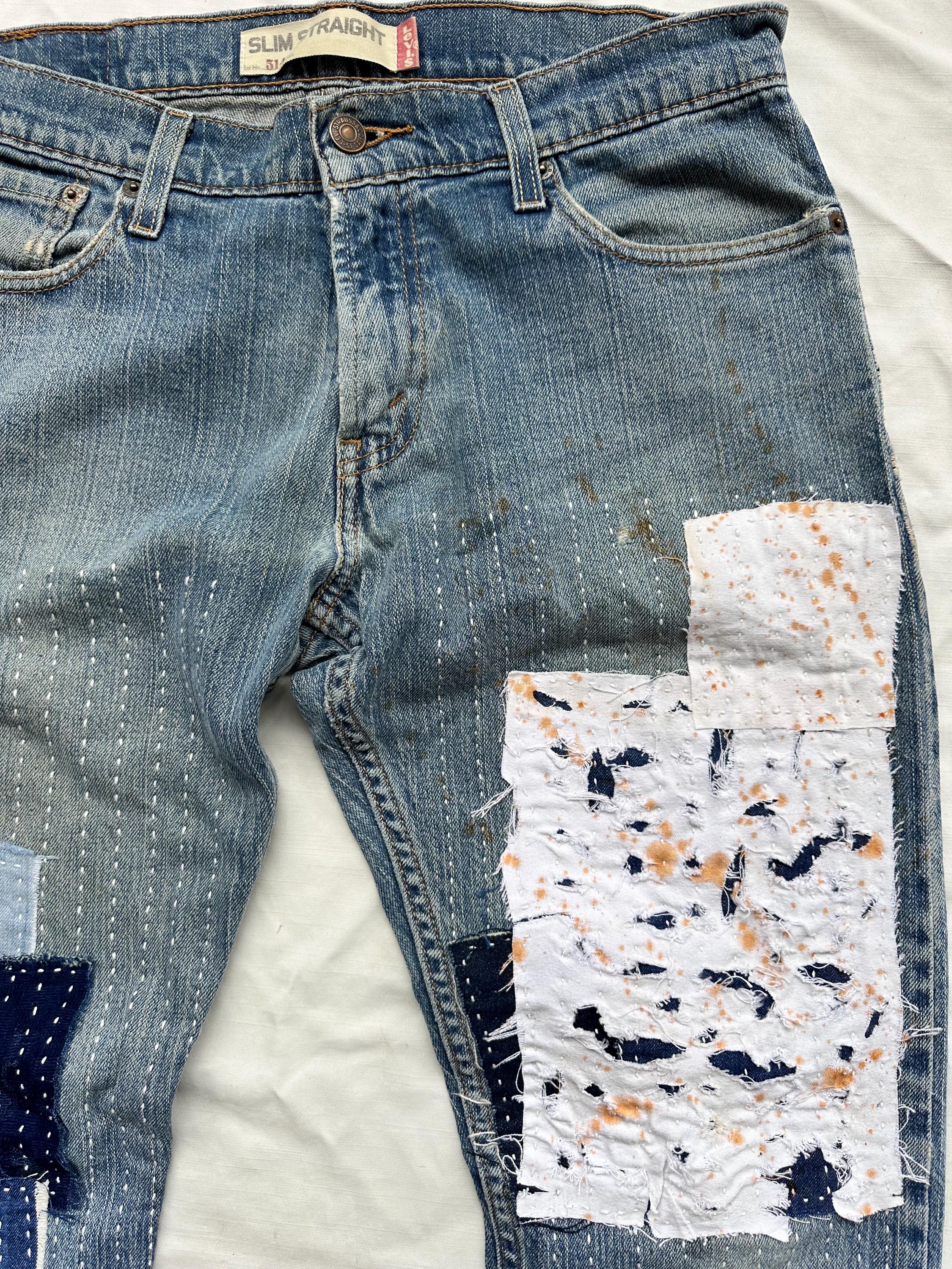 Reworked Patchwork Reworked Sample Rare Unique Vintage Patchwork Jeans Reworked Remake Artwork Ripped ...