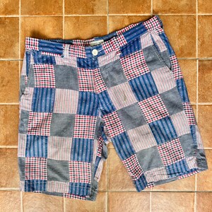 Vintage Men’s Crazy Checkered Plaid Grunge Patchwork Shorts Combined Colorblock Tartan Patterns Cotton Pant Grunge Streetwear Skater Hipster