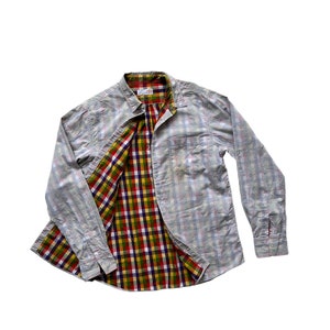 Vintage Men Women Reversible Button Down White Shirt Plaid Tartan Double Side Top Checked Retro Fashion Unique Style Urb Long Sleeve Rare M