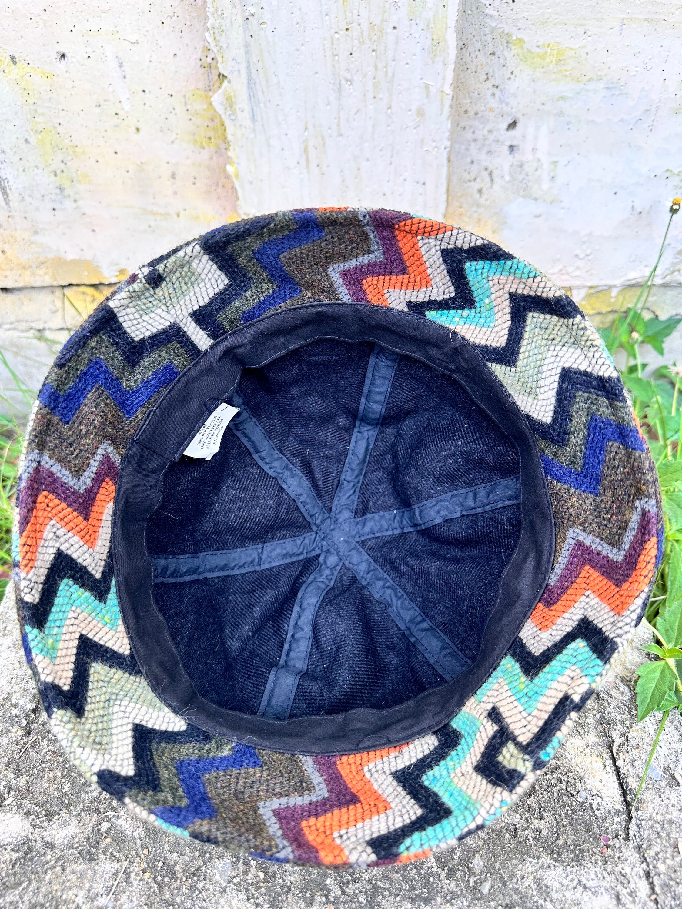 Unique Vintage Missoni Zigzag Wool Knit Beanie Hat Rainbow