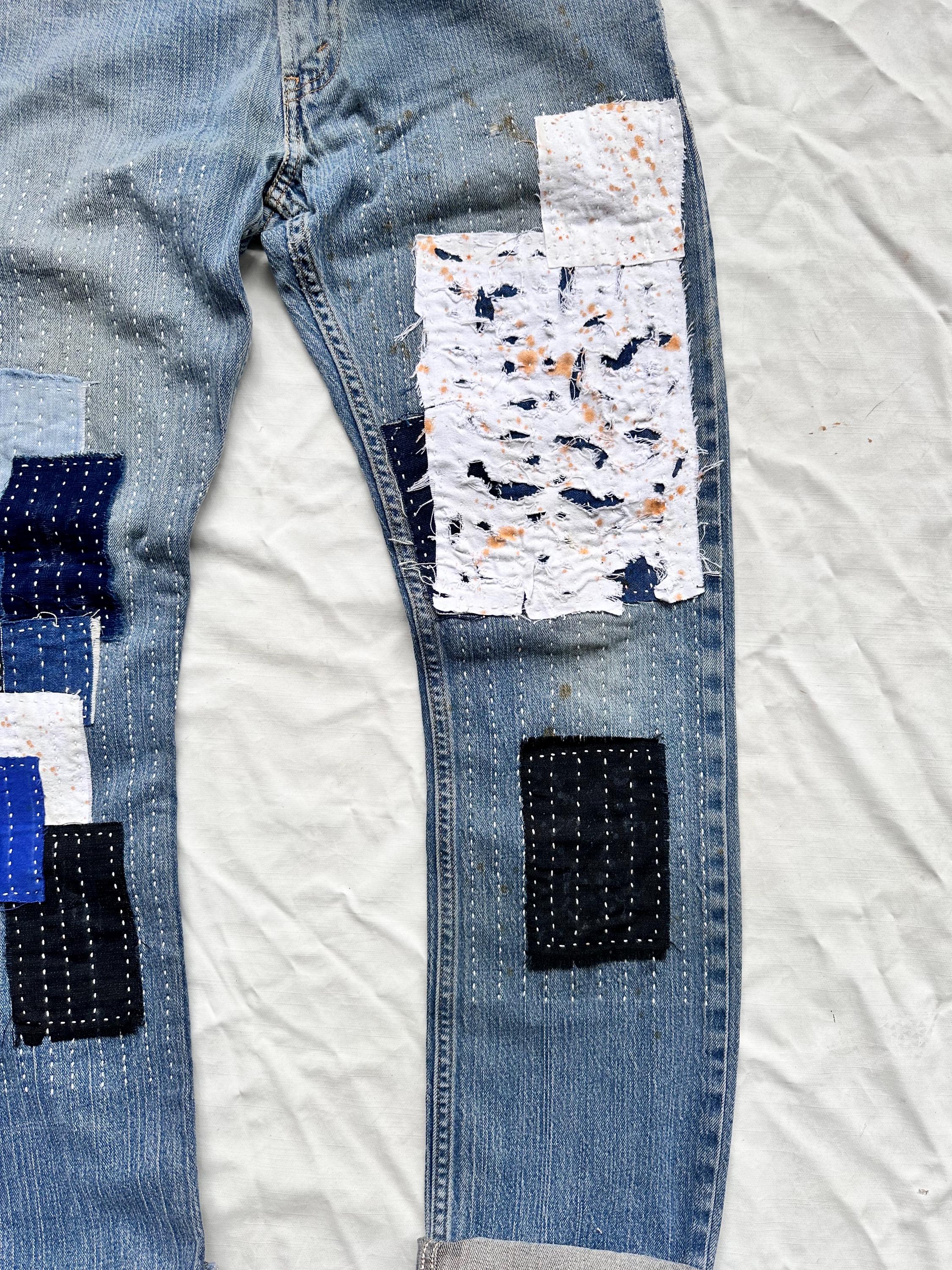 Reworked Patchwork Reworked Sample Rare Unique Vintage Patchwork Jeans Reworked Remake Artwork Ripped ...