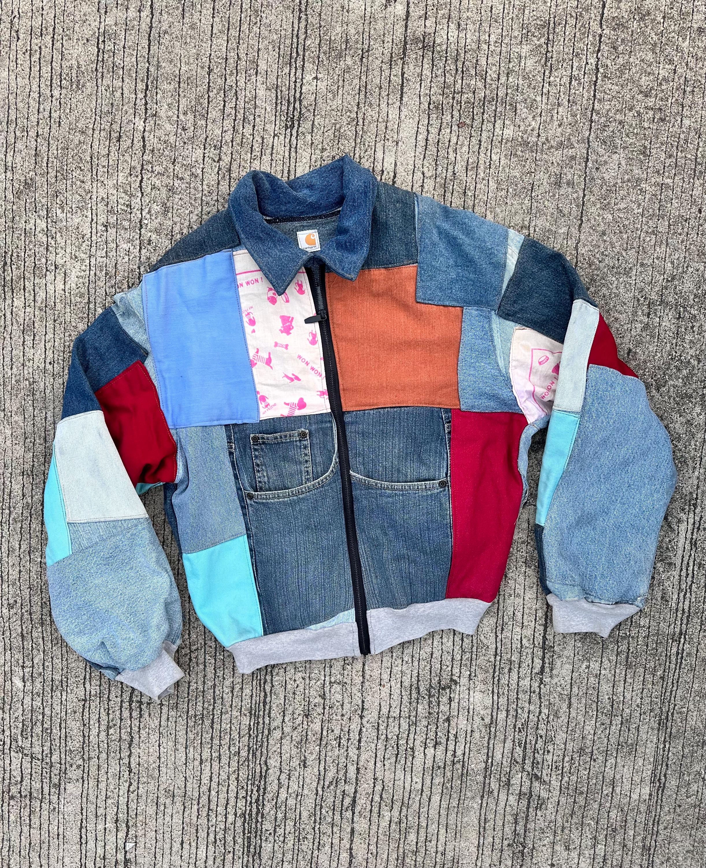 Vintage Unique Handmade Custom Upcycled Jeans Rag Denim Bomber Jacket ...