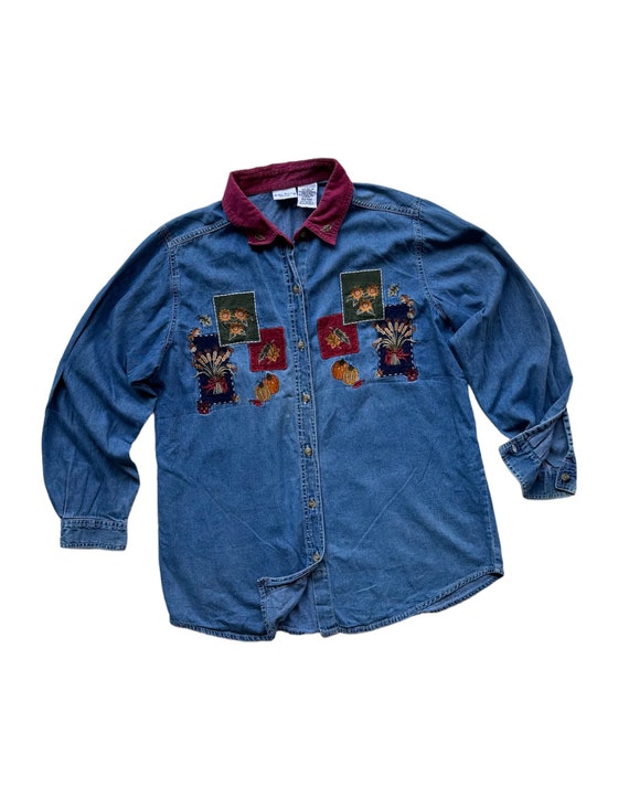 Vintage Men Women Patchwork Embroidery Top Shirts… - image 1