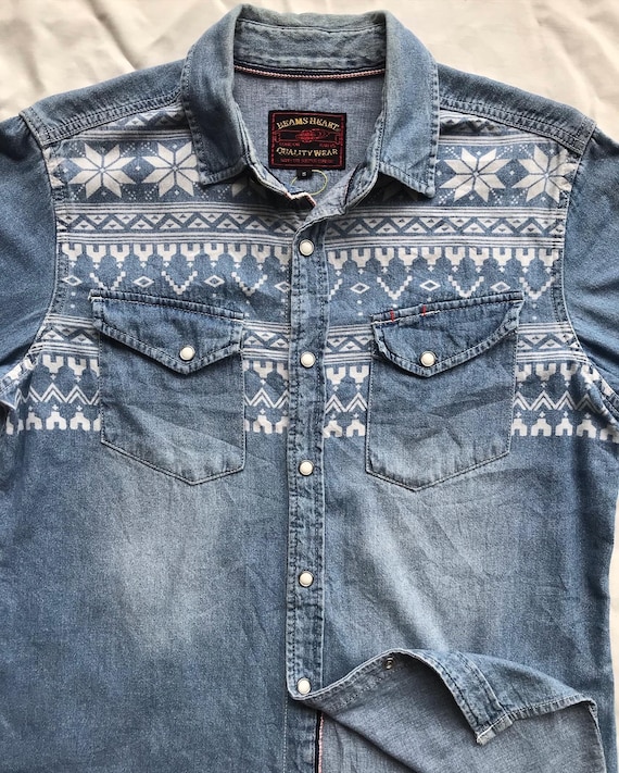 Men’s Blue Indigo Denim Shirts Vintage Authentic Jean… Gem