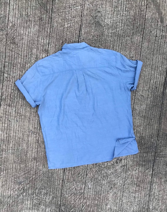 Men Vintage Patchwork Embroidery Chambray Top Sho… - image 4