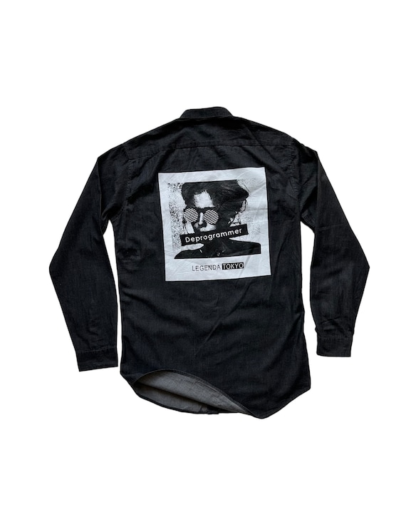 Vintage Black Denim Shirts Mandarin Stand Collar Deprogrammer 