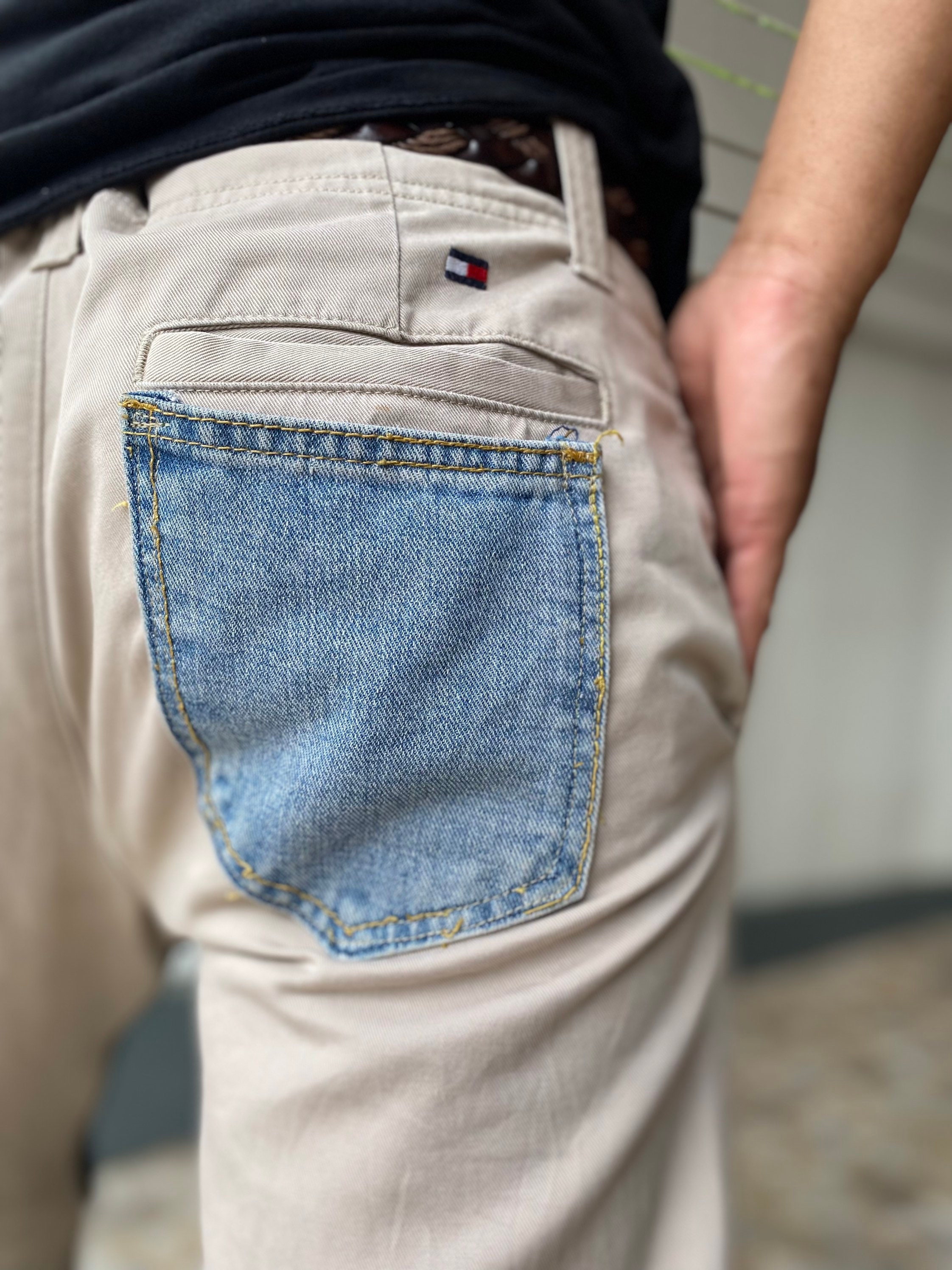 Unique Vintage Jeans Patchwork Chino Pant Trousers Khaki
