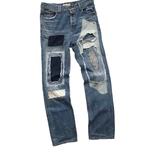 Rare Unique Vintage Patchwork Jeans Reworked Remake Artwork Frayed ...