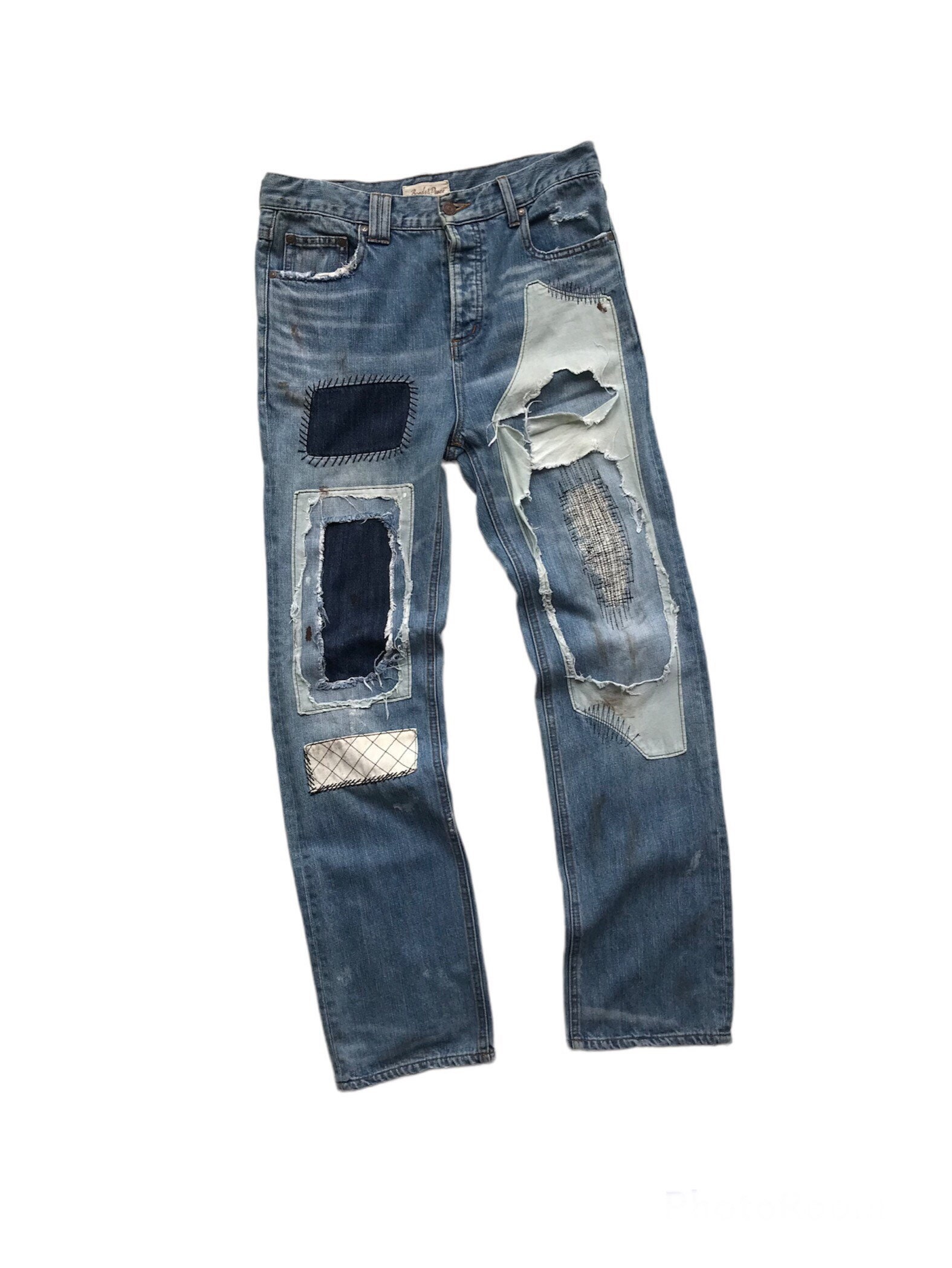 Rare Unique Vintage Patchwork Jeans Reworked Remake Artwork Frayed ...