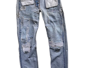デニム:UK 6[RESALE] Rare Unique Vintage Patchwork Jean Reworked Remake