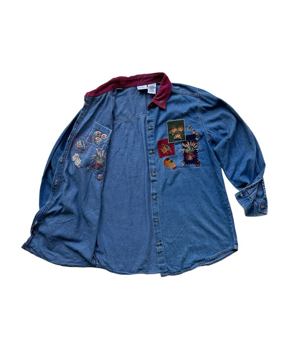 Vintage Men Women Patchwork Embroidery Top Shirts… - image 3