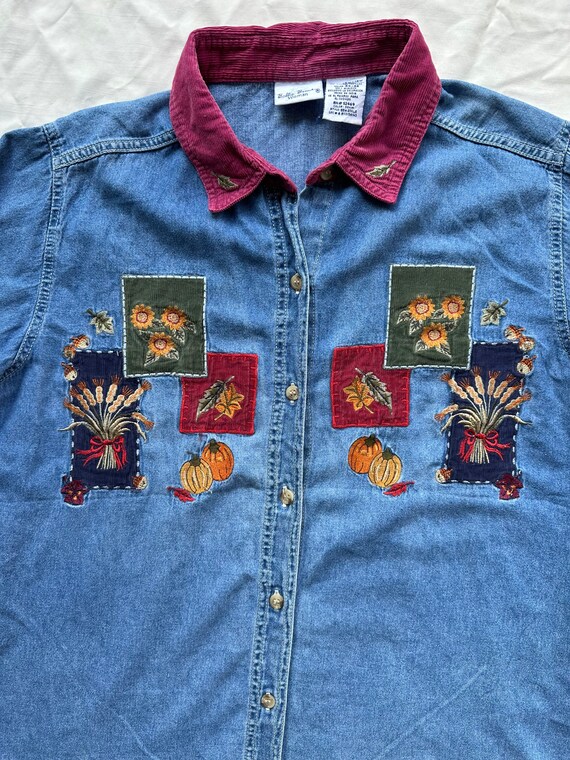 Vintage Men Women Patchwork Embroidery Top Shirts… - image 6