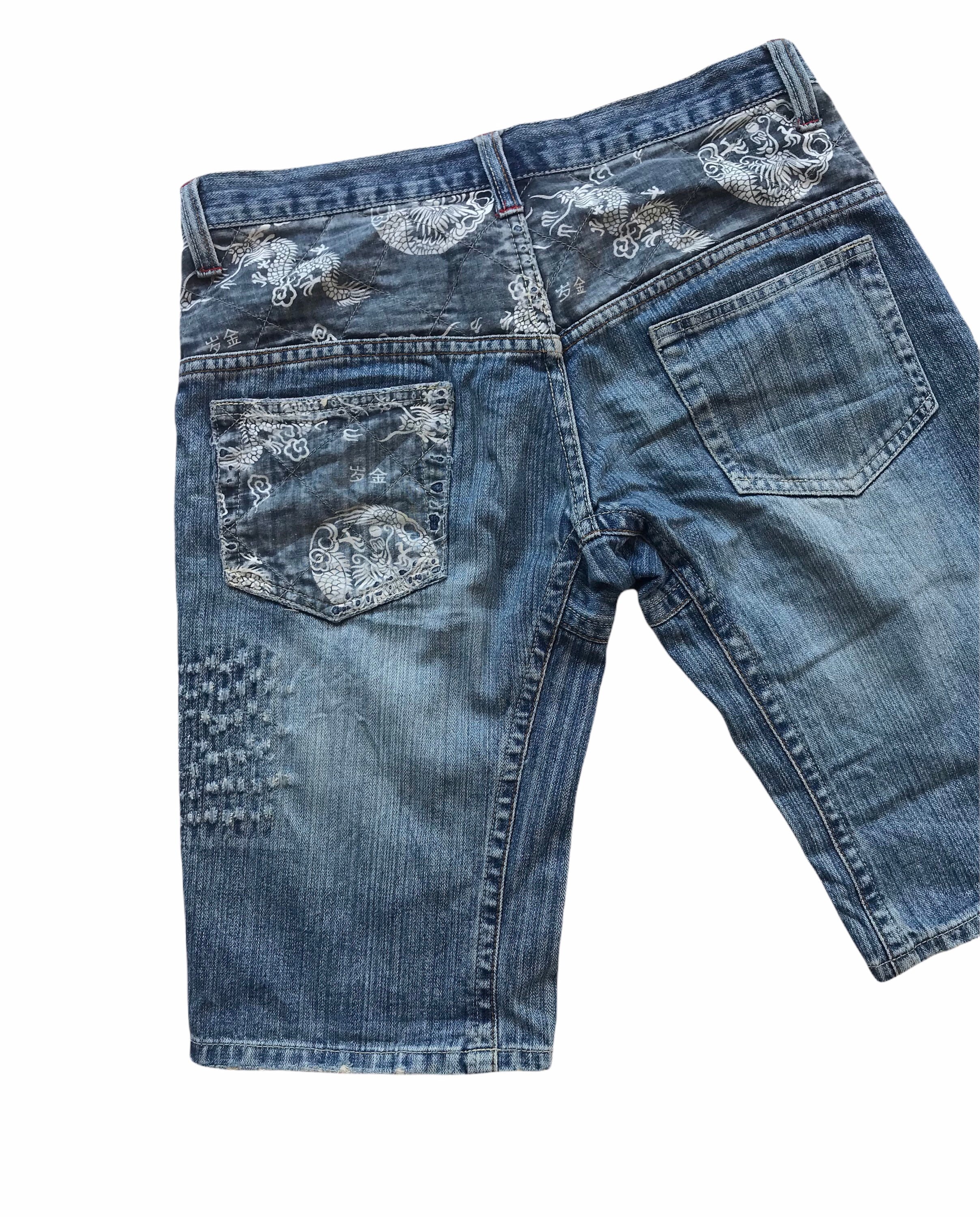 Vintage 80s Men Rework Denim Shorts Distressed Destroyed Indigo