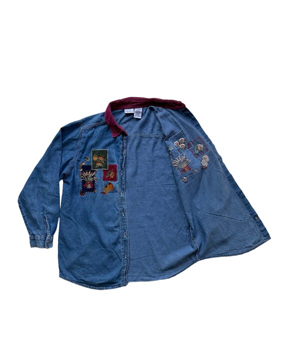 Vintage Men Women Patchwork Embroidery Top Shirts… - image 2