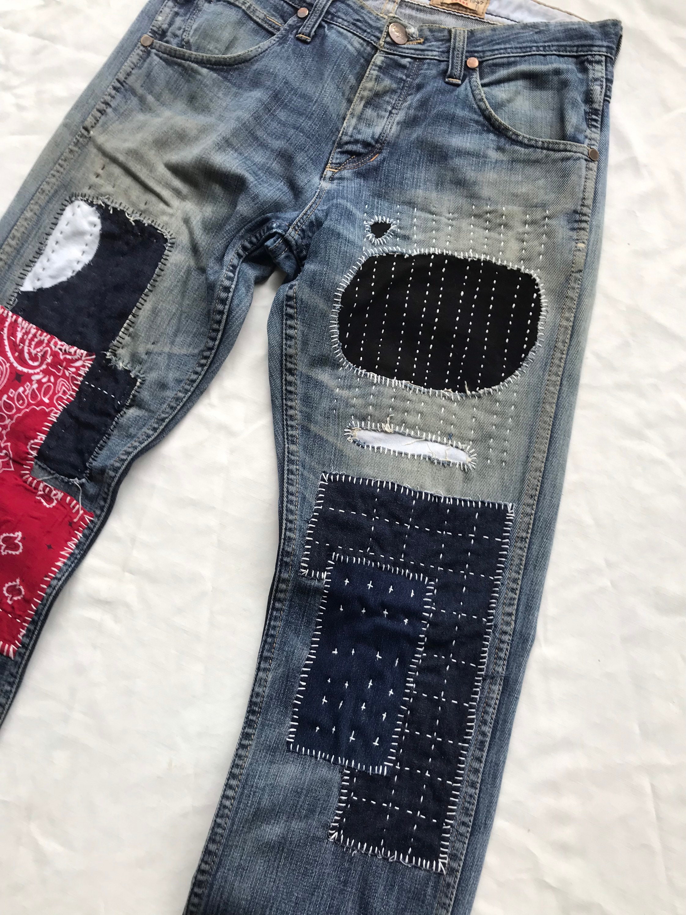 Rare Unique Vintage Patchwork Jeans Reworked Remake Artwork Etsy