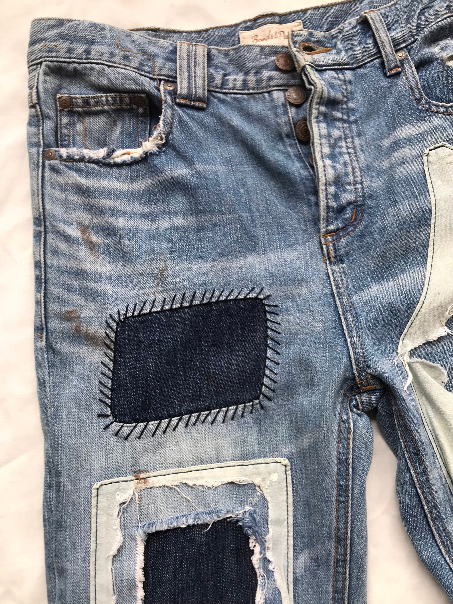Rare Unique Vintage Patchwork Jeans Reworked Remake Artwork Frayed ...