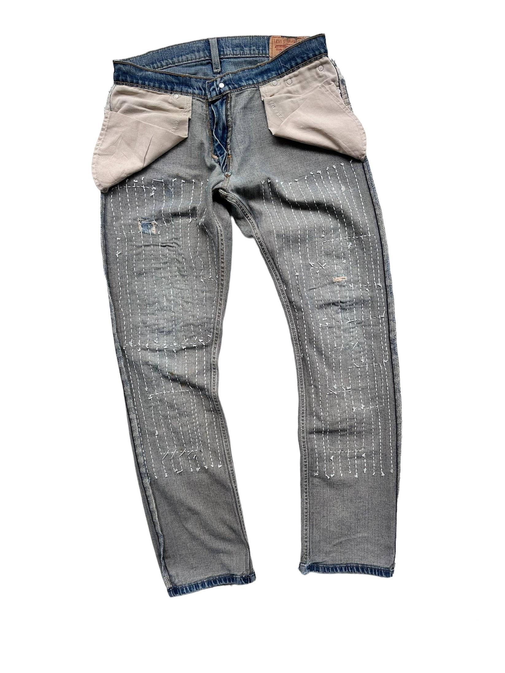 【KOOLOSET】Dirty Washing Patch Pocket Denim Rare Unique Vintage Patchwork Jeans Reworked Remake Artwork