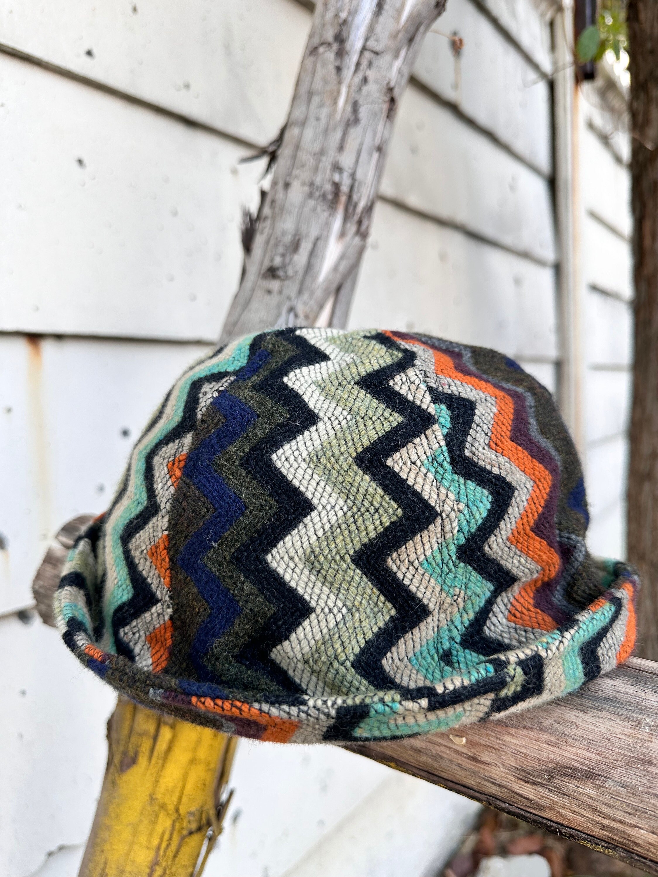 ブランド通販サイトをすべて Unique Vintage Missoni Zigzag Wool Knit Beanie Hat Rainbow 帽子