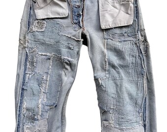デニム:UK 6[RESALE] Rare Unique Vintage Patchwork Jean Reworked Remake