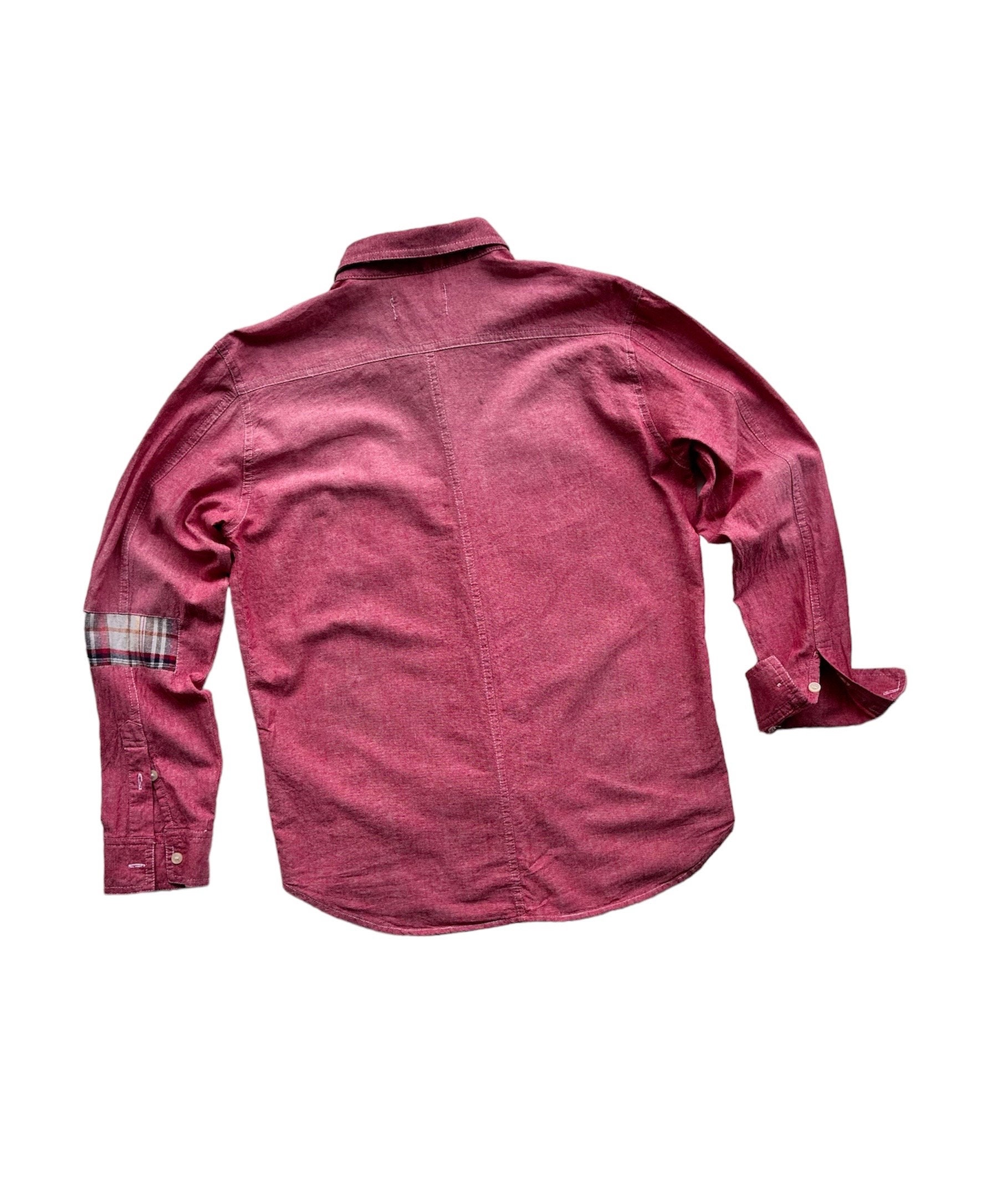 Unique Boro Upcycled Red Chambray Denim Shirts Indigo Vintage