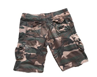 80sカモショートパンツBAGGY BORO CUSTOM 一点物 Vintage Men Distressed Destroyed Crazy Ripped Military Cargo Army