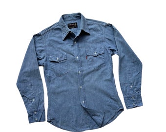 Rare Authentic Vintage Lightweight Blue Chambray Western Cowboy Shirt Long Sleeve Fashion Trend Workwear Outfits Casual Retro Classic Unisex