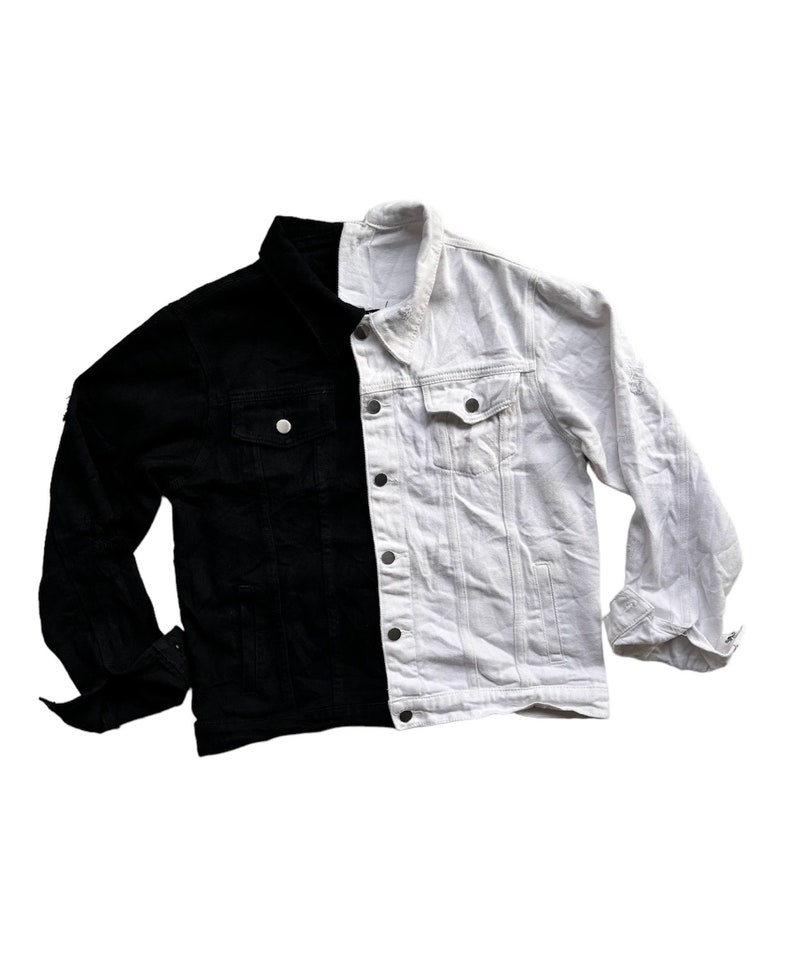 Black And White Denim Jacket.Vintage Seperable Black White Split Tone Denim Trucker Jackets Upcycled ...