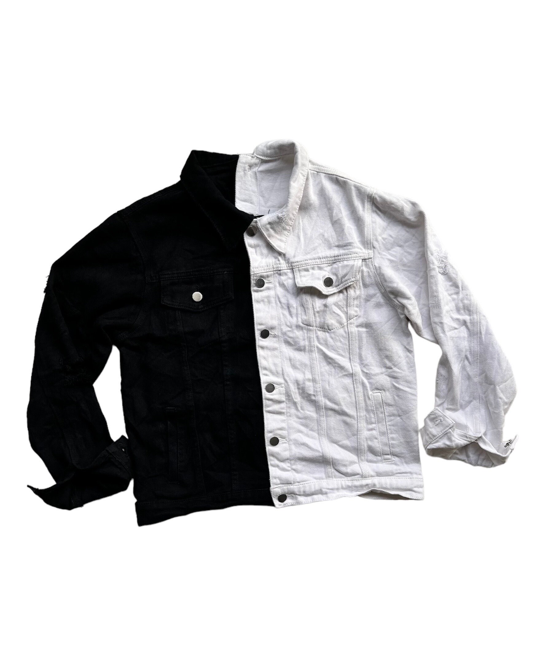 Vintage Seperable Black White Split Tone Denim Trucker Vintage Seperable Black White Split Tone Denim Trucker