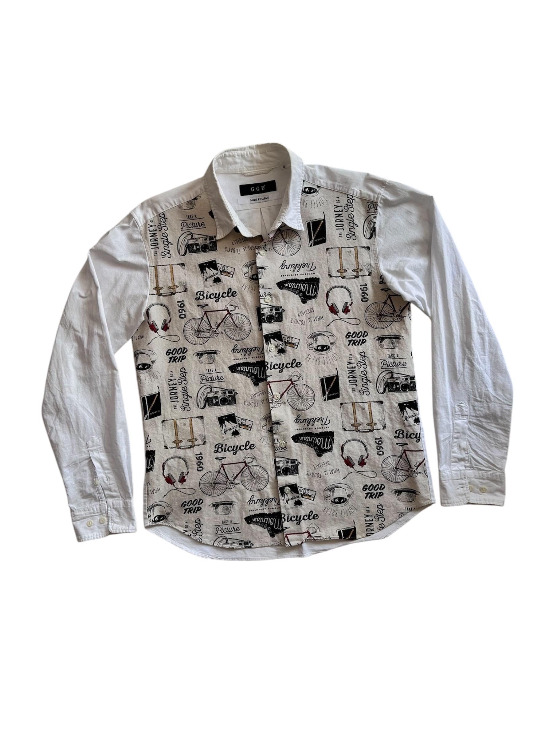 bicycle print dress shirt 965 The Bicycle Short Sleeve Shirt - White | Gustin