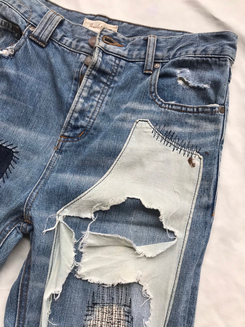 Rare Unique Vintage Patchwork Jeans Reworked Remake Artwork Frayed ...