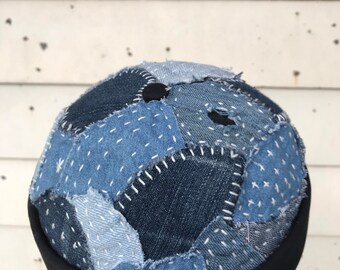Vintage patchwork Docker Hat Boro Mikihat Cap gepatchte multi jeans denim vodden handgemaakt naaien handsteek borduurwerk herwerken verstelbaar uniseks