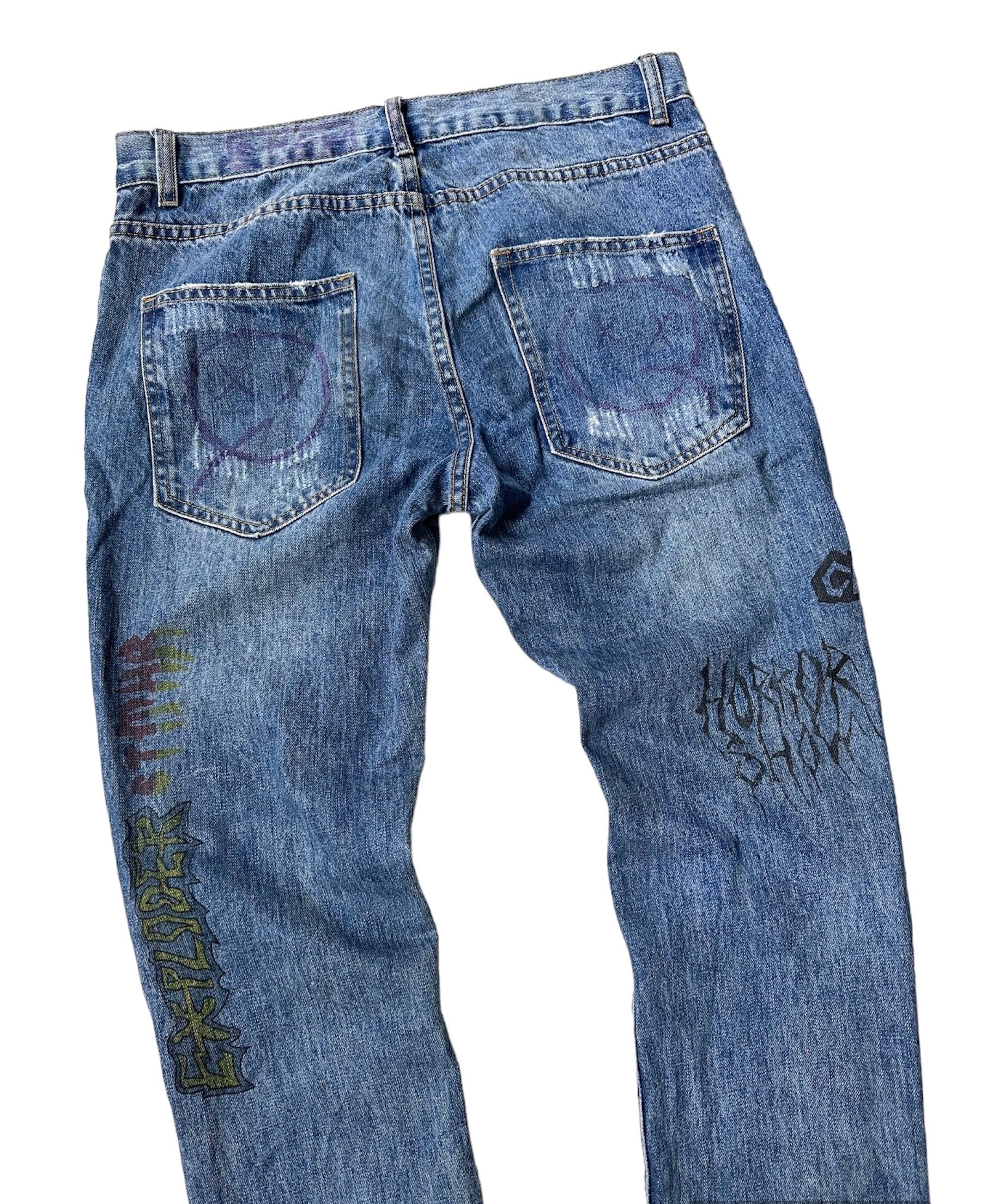 Sanhoostudio Graffiti Patchwork Distressed Denim Pants