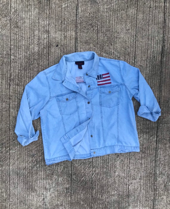 Unique Unisex 80s Vintage Blue Denim Jacket Light… - image 1