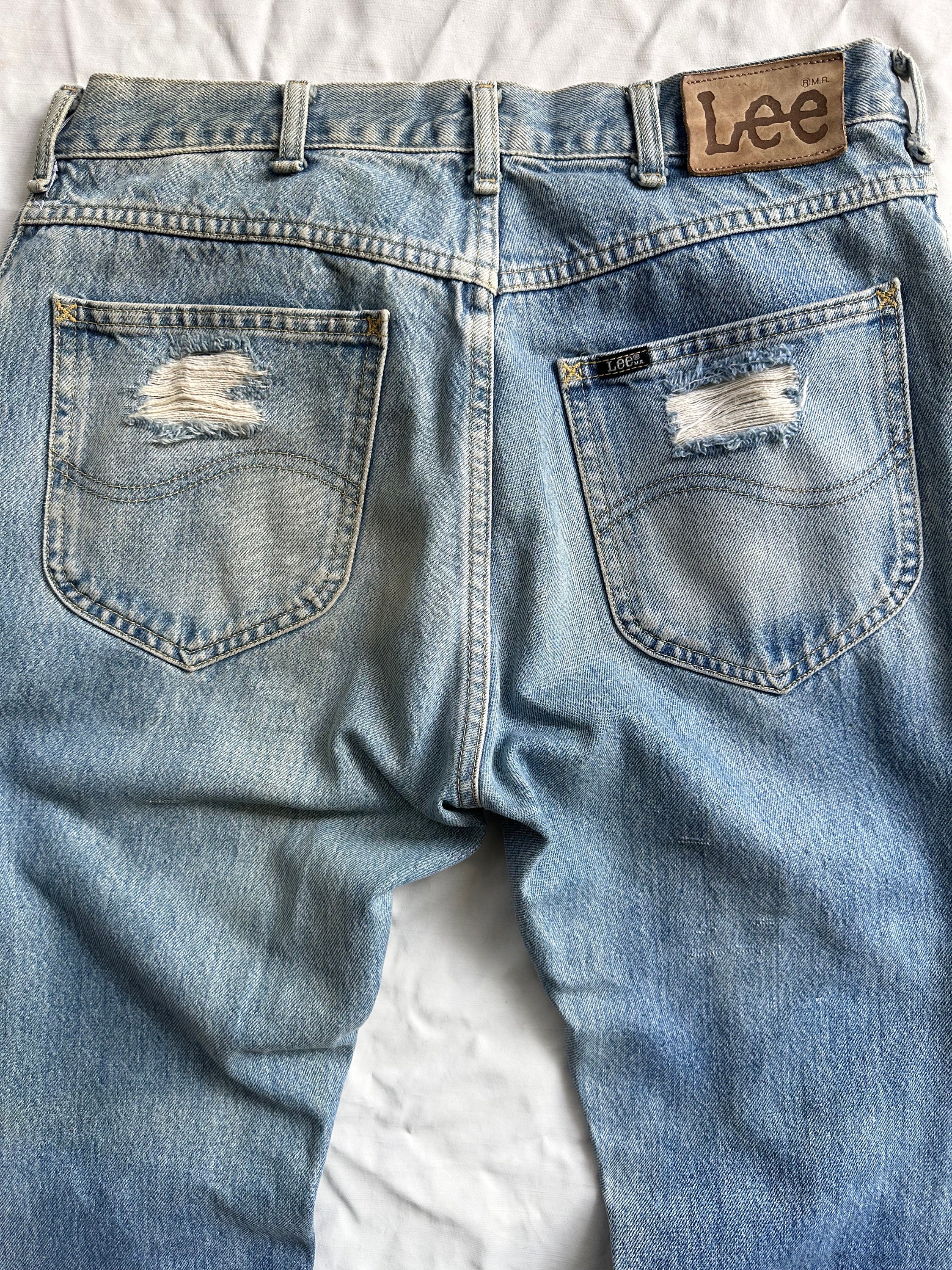 Rare Unique Vintage Indigo LEE Jean Reworked Streetwear Ripped