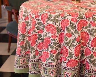 Floral Round Tablecloth, Indian Block Print Round Table Cover, Circle Tablecloth, Housewarming Gift, Country Kitchen Round TableCloth Throw