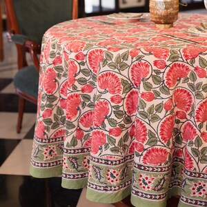 Floral Round Tablecloth, Indian Block Print Round Table Cover, Circle Tablecloth, Housewarming Gift, Country Kitchen Round TableCloth Throw