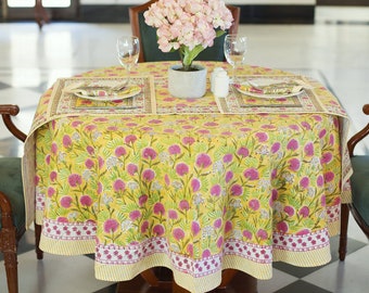 Wedding Round Tablecloth, Indian Block Printed Round Tablecloth, 90" Inch Tablecloth, Floral Round Dinning TableCloth, Bohemian Table cloth