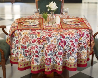 Round Tablecloth Cover, Block Printed Round Tablecloth, 60" Inch Tablecloth, Floral Round Dinning TableCloth ,Outdoor Circle Table cloth