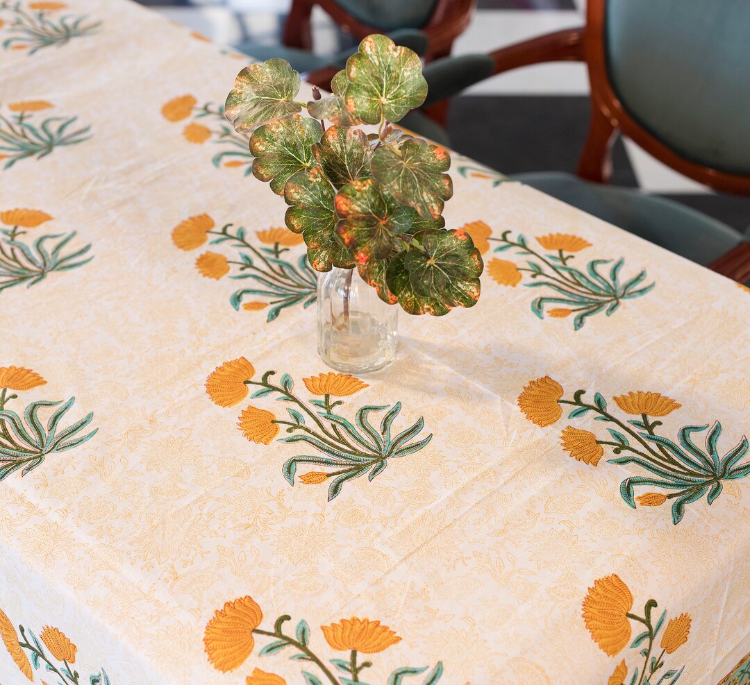 Floral Tablecloth Cover, Block Printed Tablecloth, Indian Table Linen