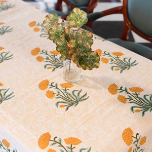 Floral Tablecloth Cover, Block Printed Tablecloth, Indian Table Linen,  Wedding Dinning TableCloth ,Elegant Decoration, Rectangle Tablecloth