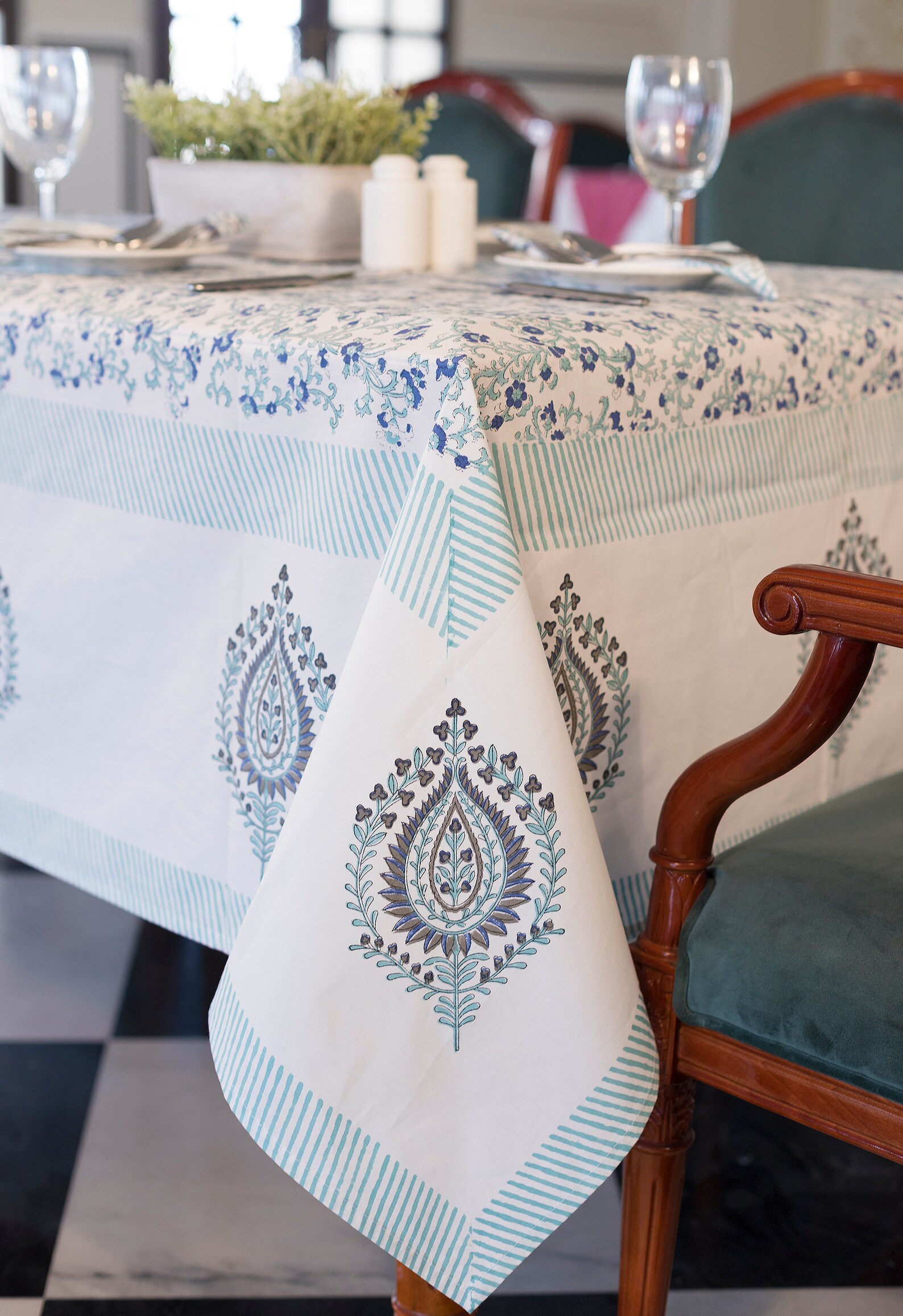 Indian Block Print tablecloth Floral Cotton Table CoverTable Etsy