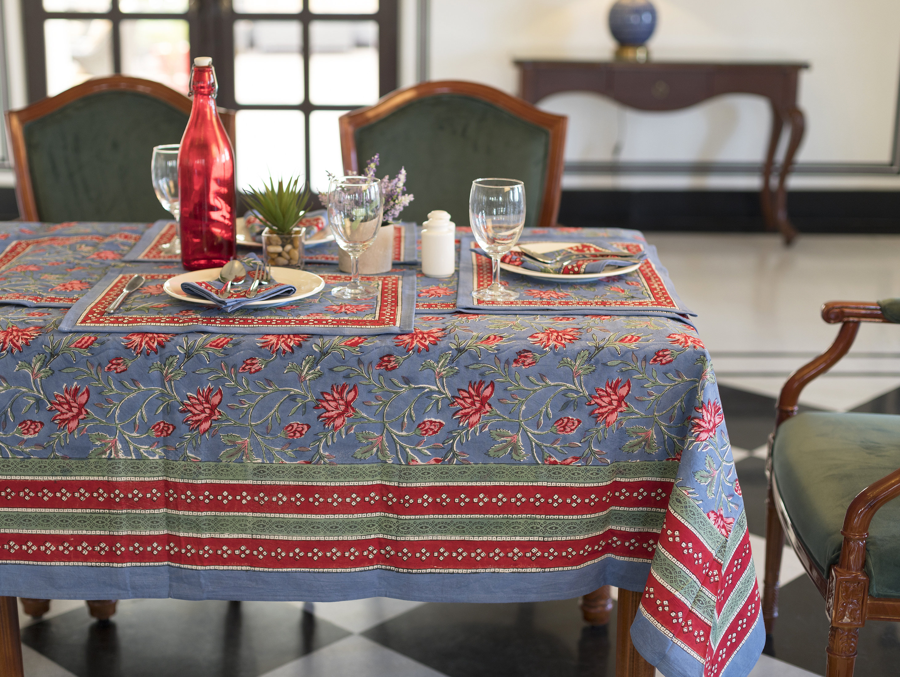 Christmas Tablecloth Hand Block Printed floral Indian Cotton - Etsy Finland