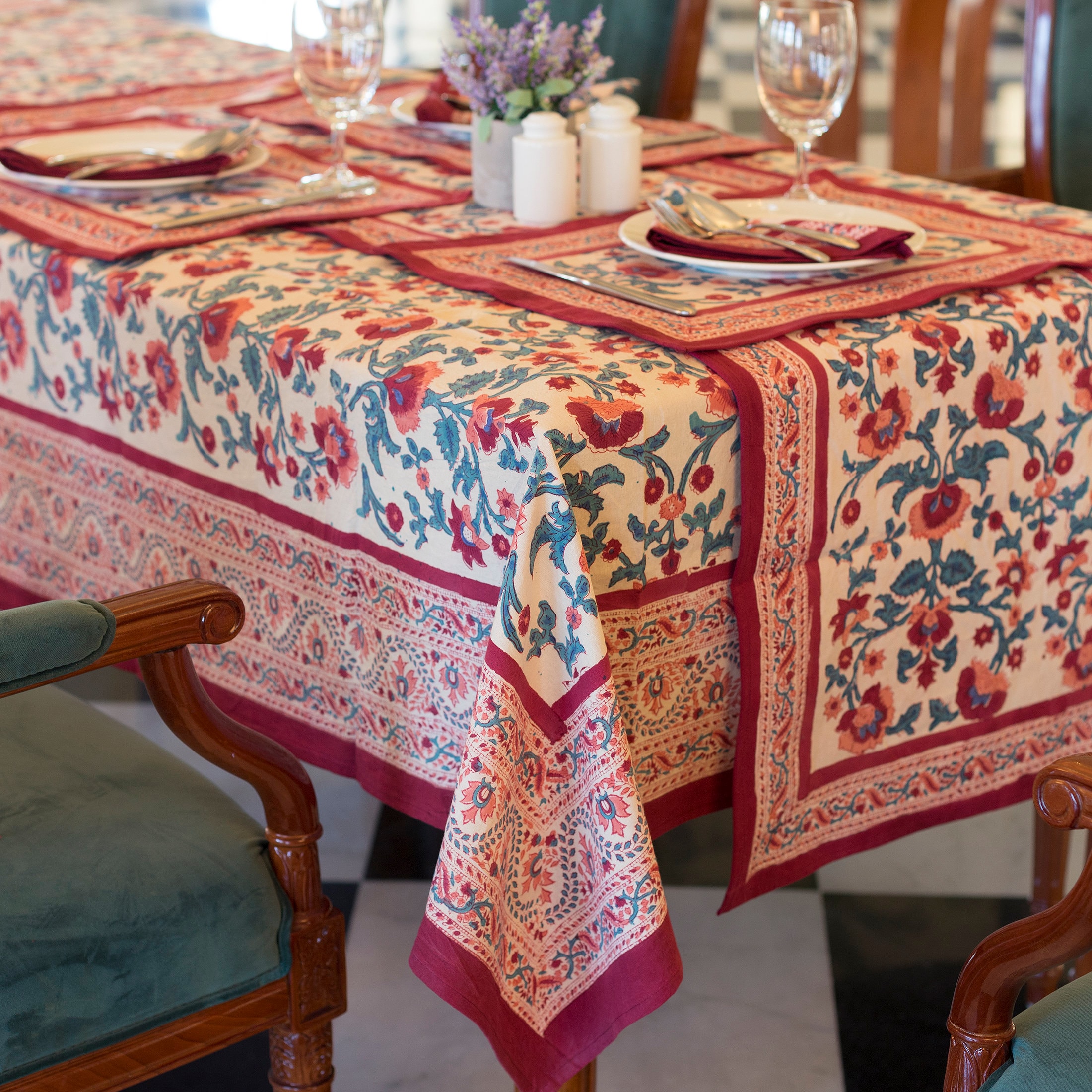 Indian Cotton Table Cover Block Printed Table Cloth Cotton Etsy UK