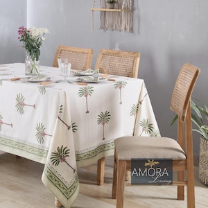 Green Palm Print tablecloth, Table Scape Holiday Decoration, Table Cloth Runner Mats Napkins Set, Jungle Tablecloth, Rectangle Table Cloth